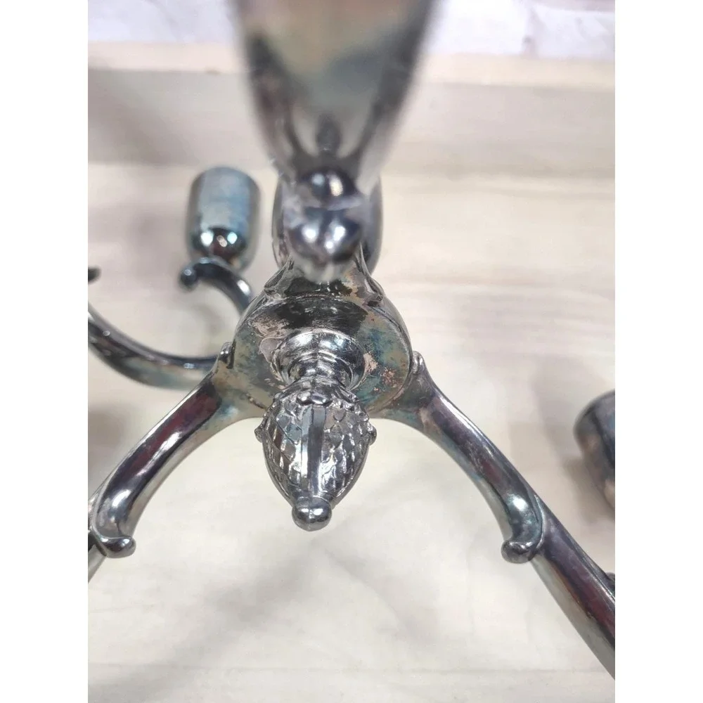 Vtg Pair Silver Plate Gothic Candelabras Candle Holders Patina Reed & Barton